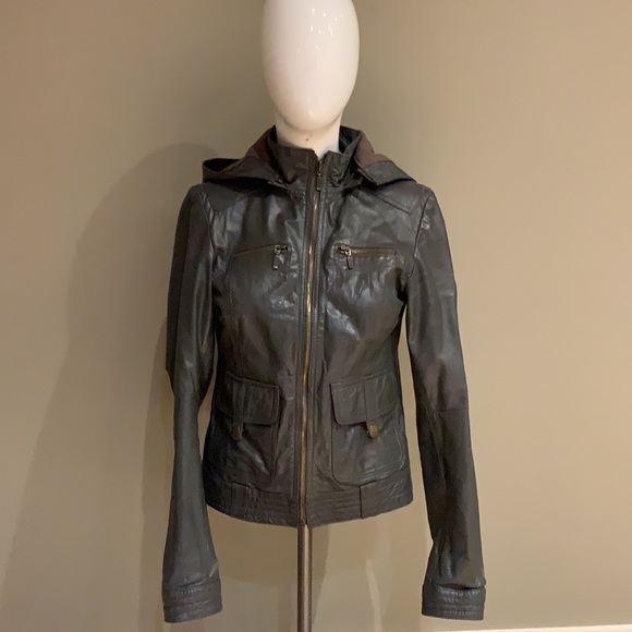 Gray leather jacket size S - Picture 2 of 7